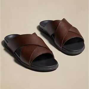 Banana Republic Men’s Crossover Leather Slide Sandals in Medium Brown size 8